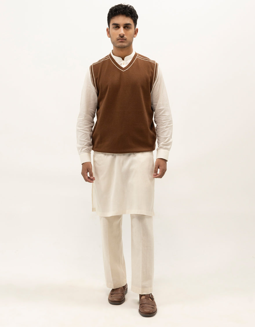 GEMINI - BROWN V-NECK SWEATER - J. Junaid Jamshed