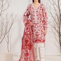 Printed Textured Cambric White Unstitched Suit - Bonanza