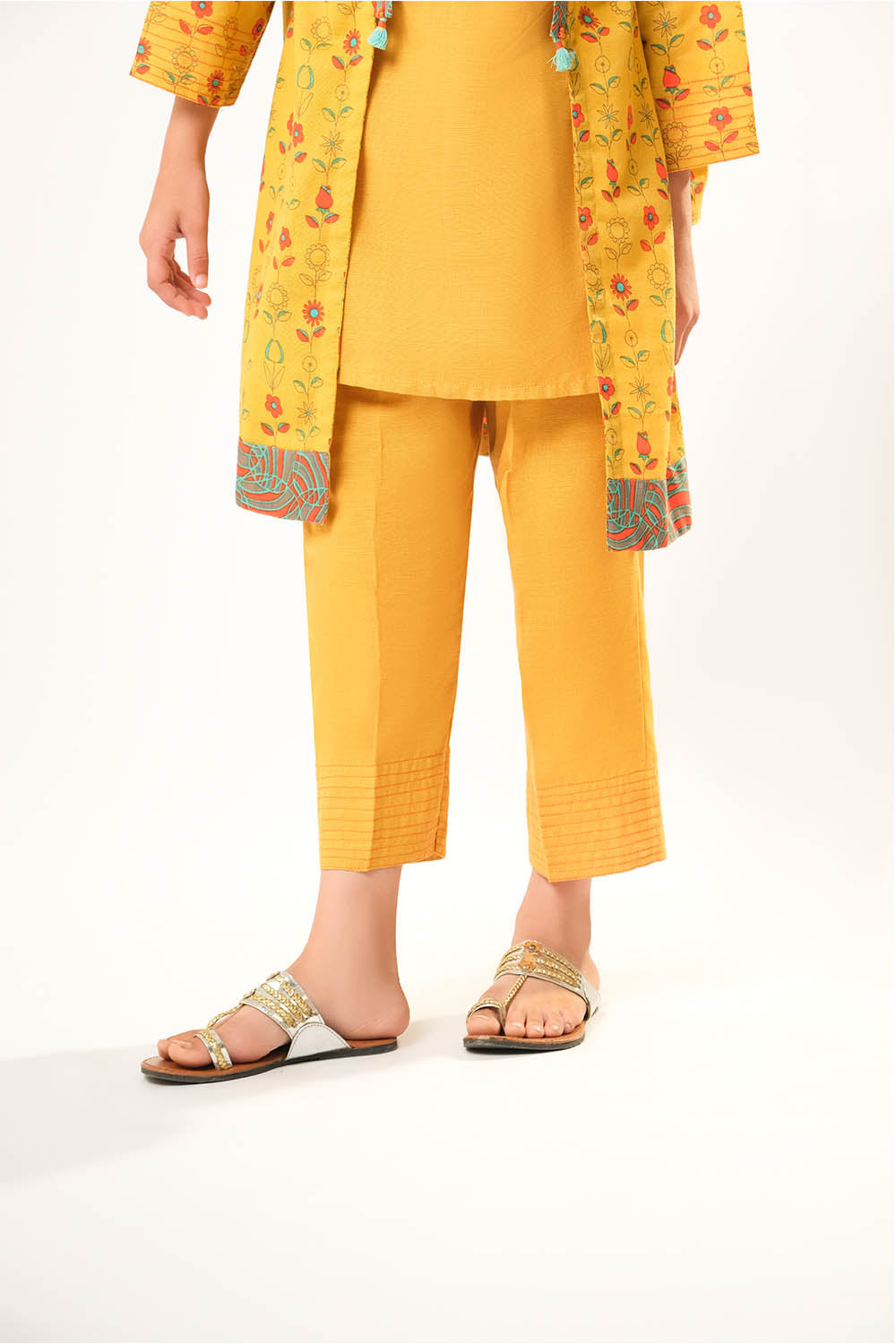 Cotton Khaddar Printed Mustard Stitched Suit - Senorita