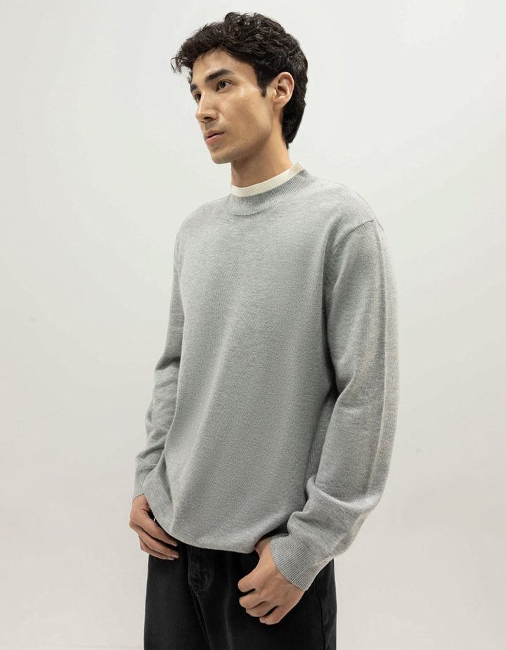 VENUS - LIGHT GREY SHORT MOCK SWEATER - J. Junaid Jamshed