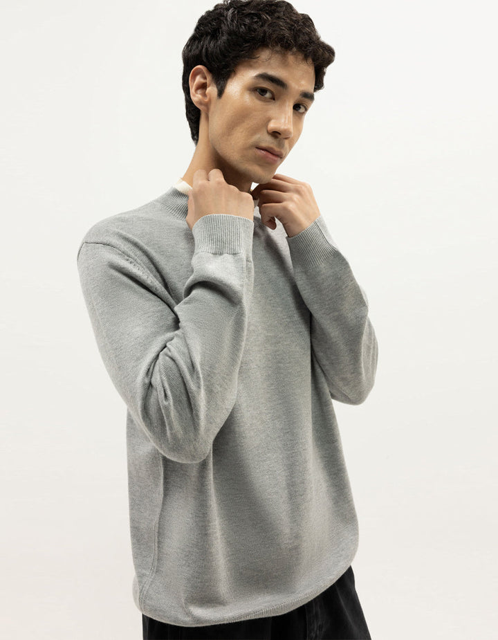 VENUS - LIGHT GREY SHORT MOCK SWEATER - J. Junaid Jamshed