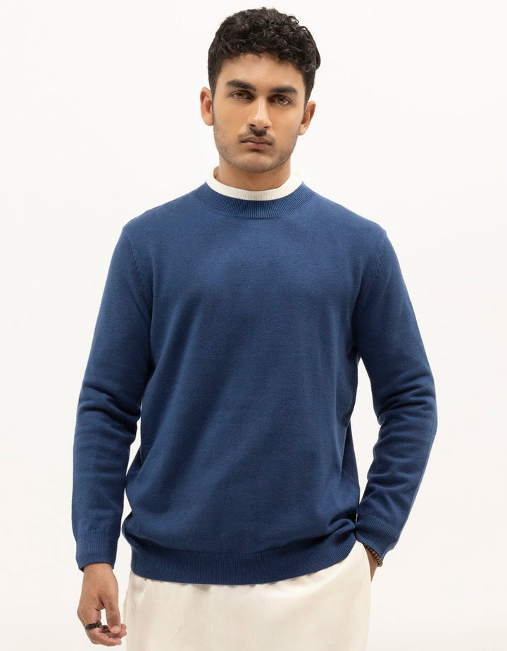 VENUS - MID BLUE SHORT MOCK SWEATER - J. Junaid Jamshed