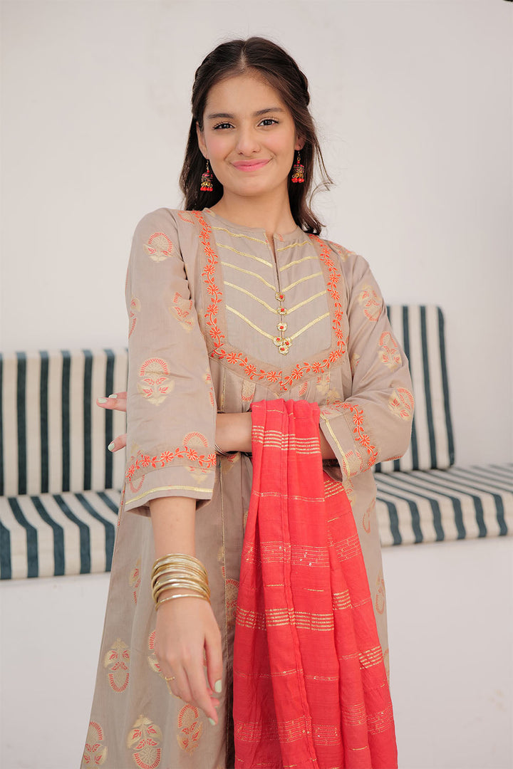 Cotton Jacquard Beige Stitched Suit - Senorita