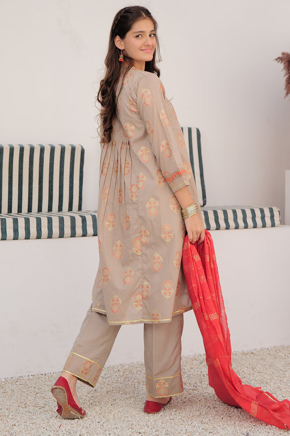 Cotton Jacquard Beige Stitched Suit - Senorita
