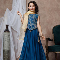 Viscose Crinkle Chiffon Turquoise Stitched Suit - Senorita