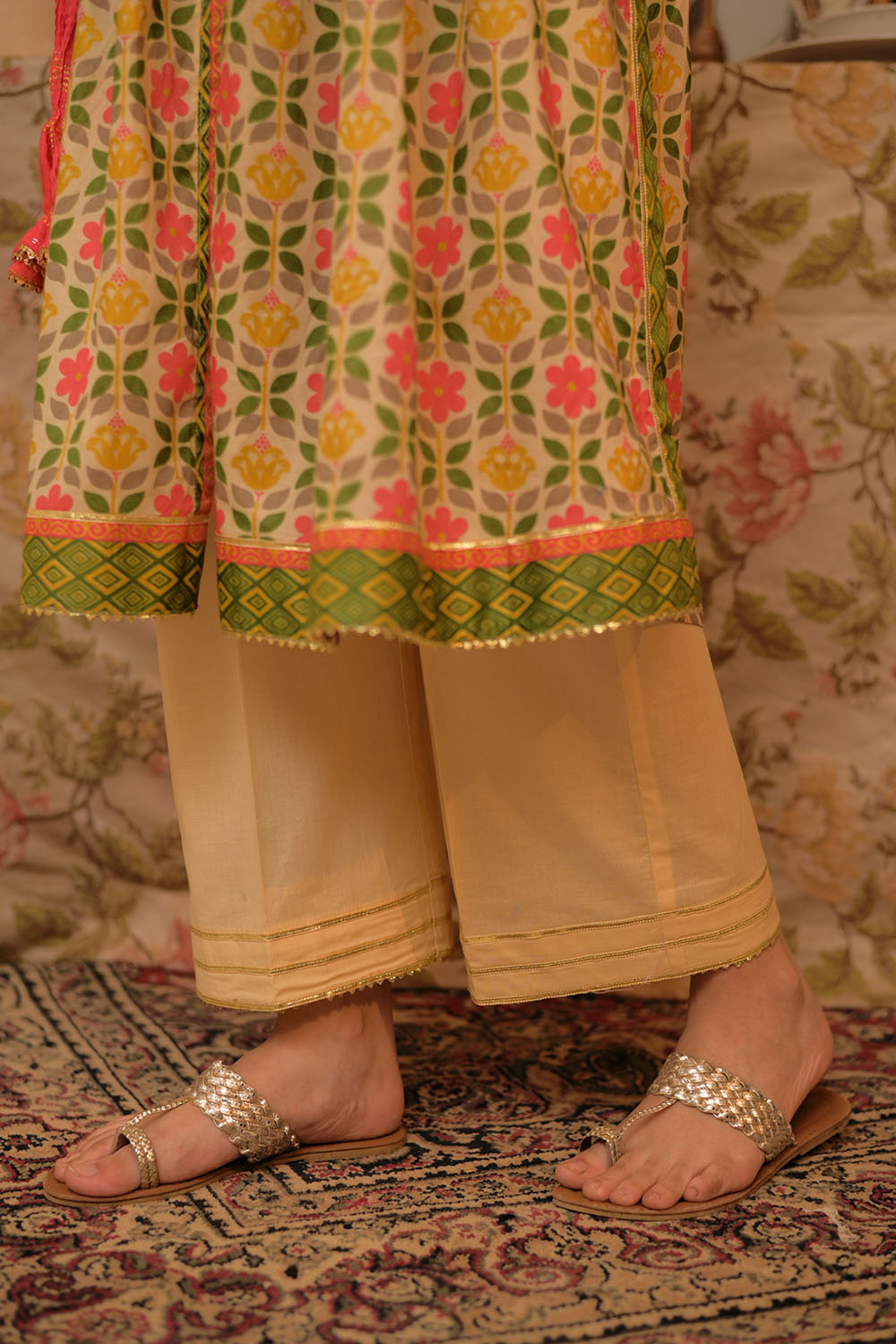 Cotton Lawn Gold Printed Fawn Stitched Suit - Senorita