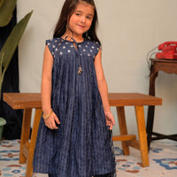Cotton Viscose Filament Jacquard Dark Blue Stitched Suit - Senorita