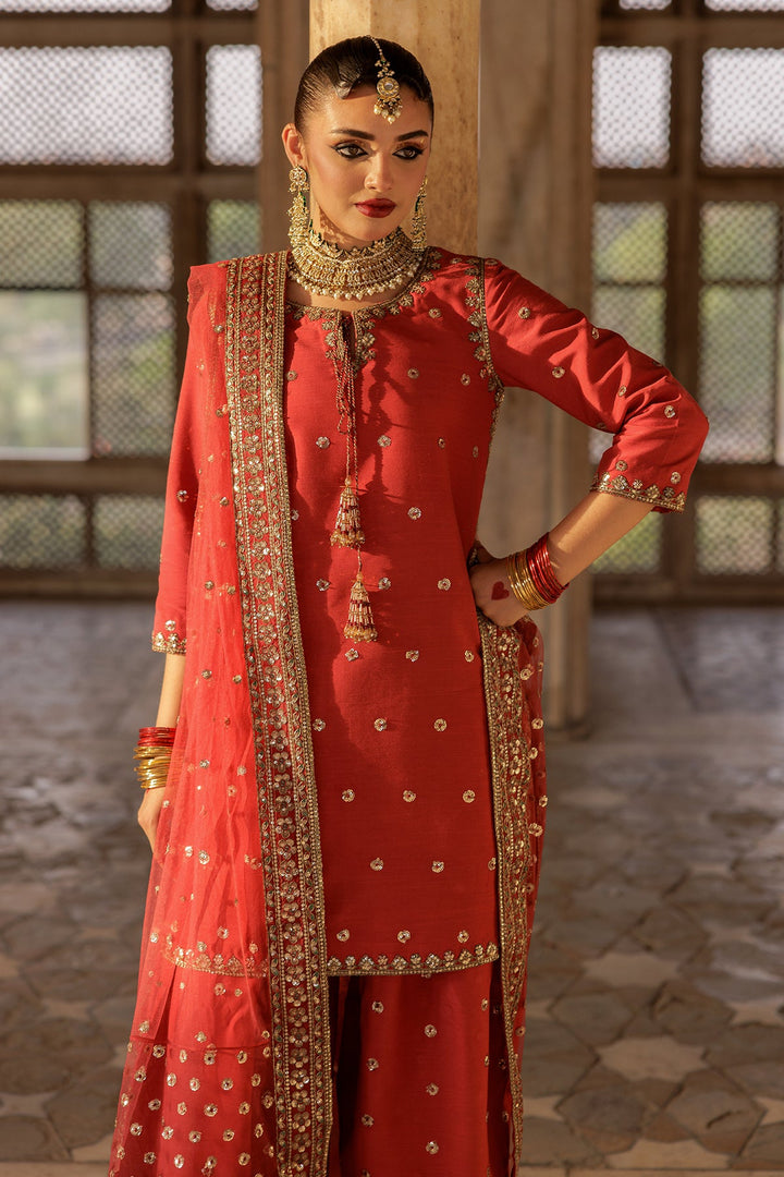 Embroidered Raw Silk Red Stitched Suit - Charizma
