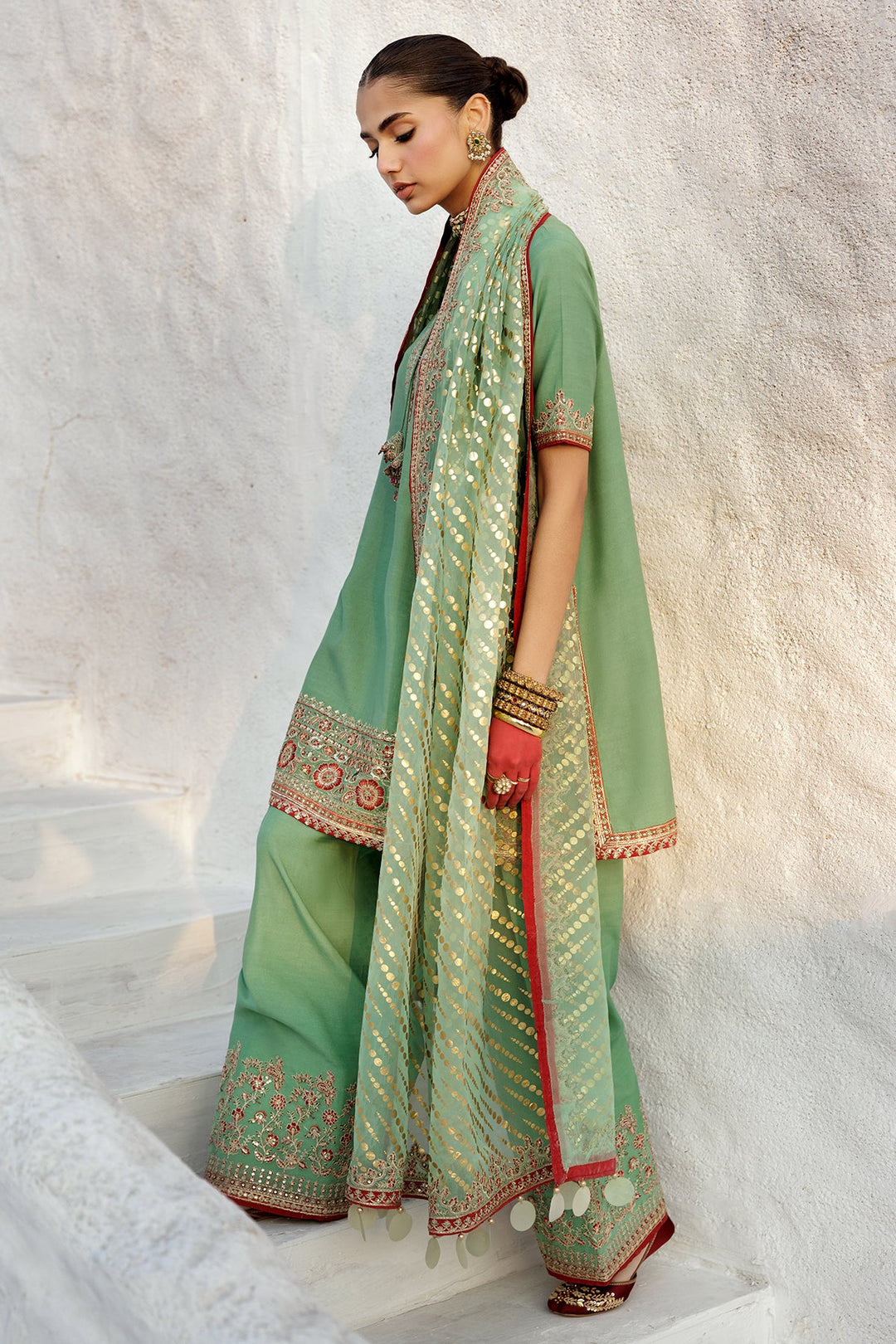 Embroidered Raw Silk Pista Stitched Suit - Charizma