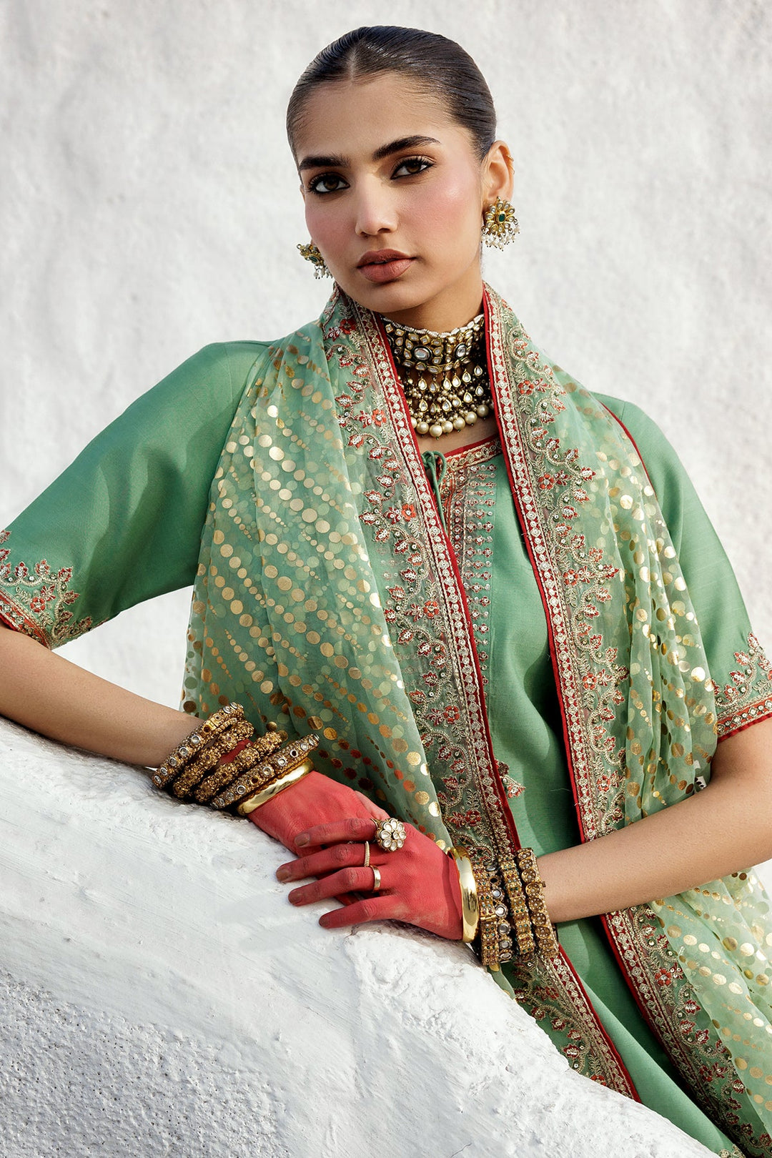 Embroidered Raw Silk Pista Stitched Suit - Charizma