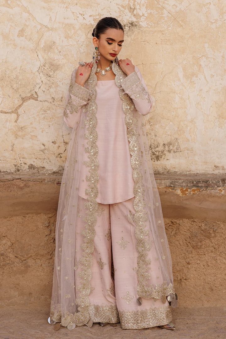 Embroidered Raw Silk Baby Pink Stitched Suit - Charizma