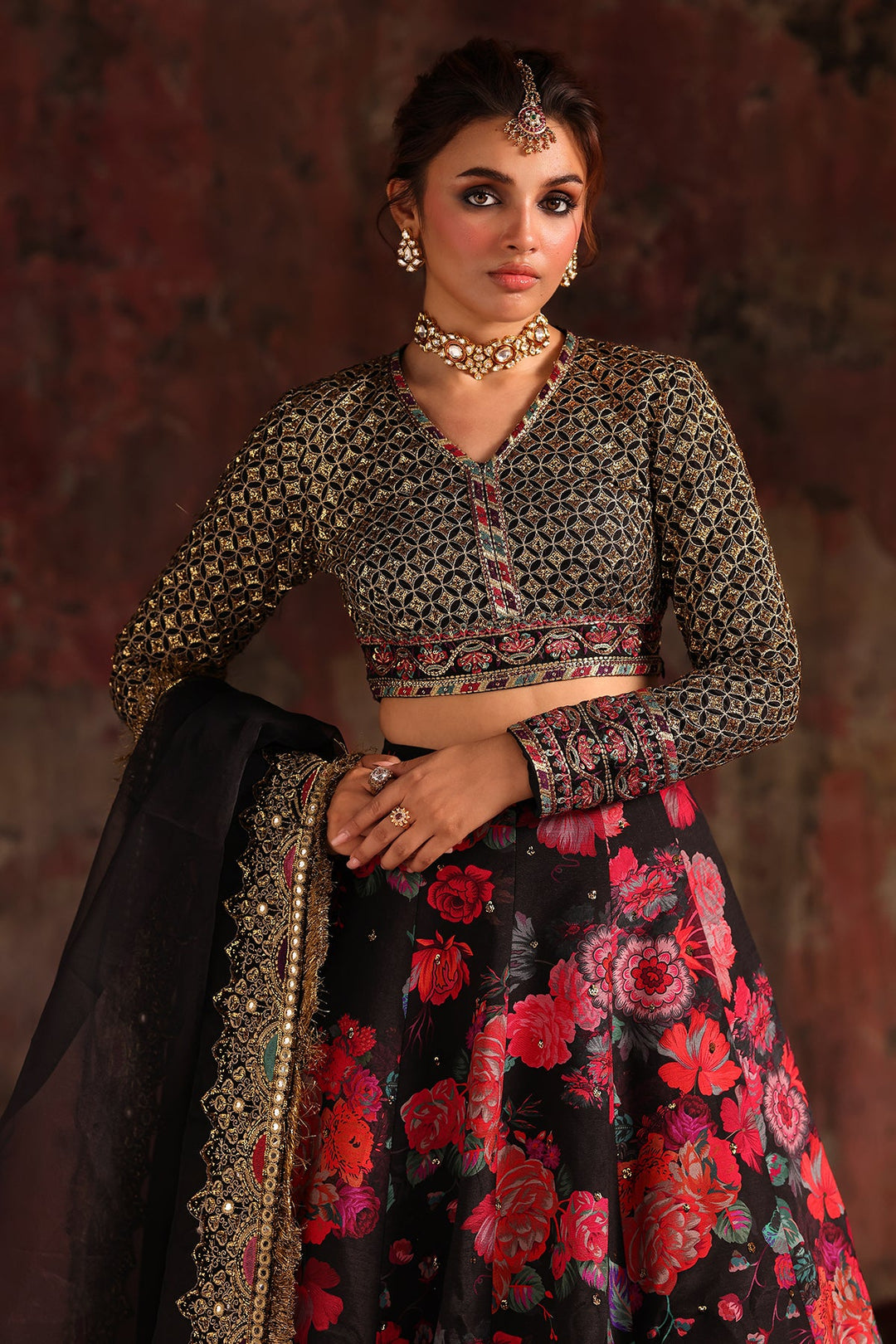 Embroidered Raw Silk Black Stitched Suit - Charizma
