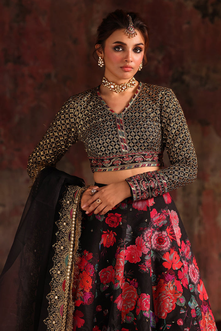 Embroidered Raw Silk Black Stitched Suit - Charizma