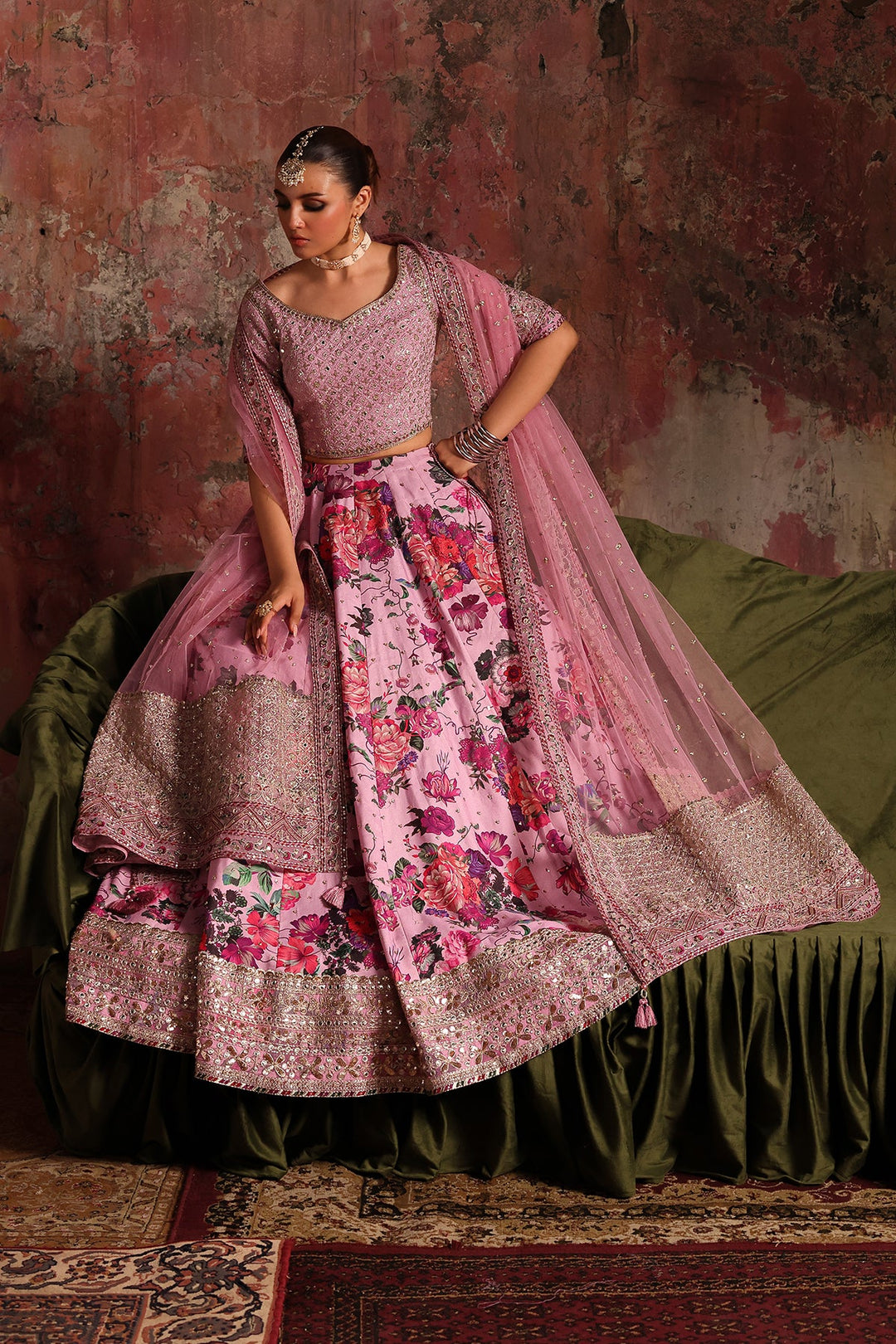 Embroidered Raw Silk Pink Stitched Suit - Charizma