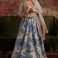 Embroidered Raw Silk Blue Stitched Suit - Charizma