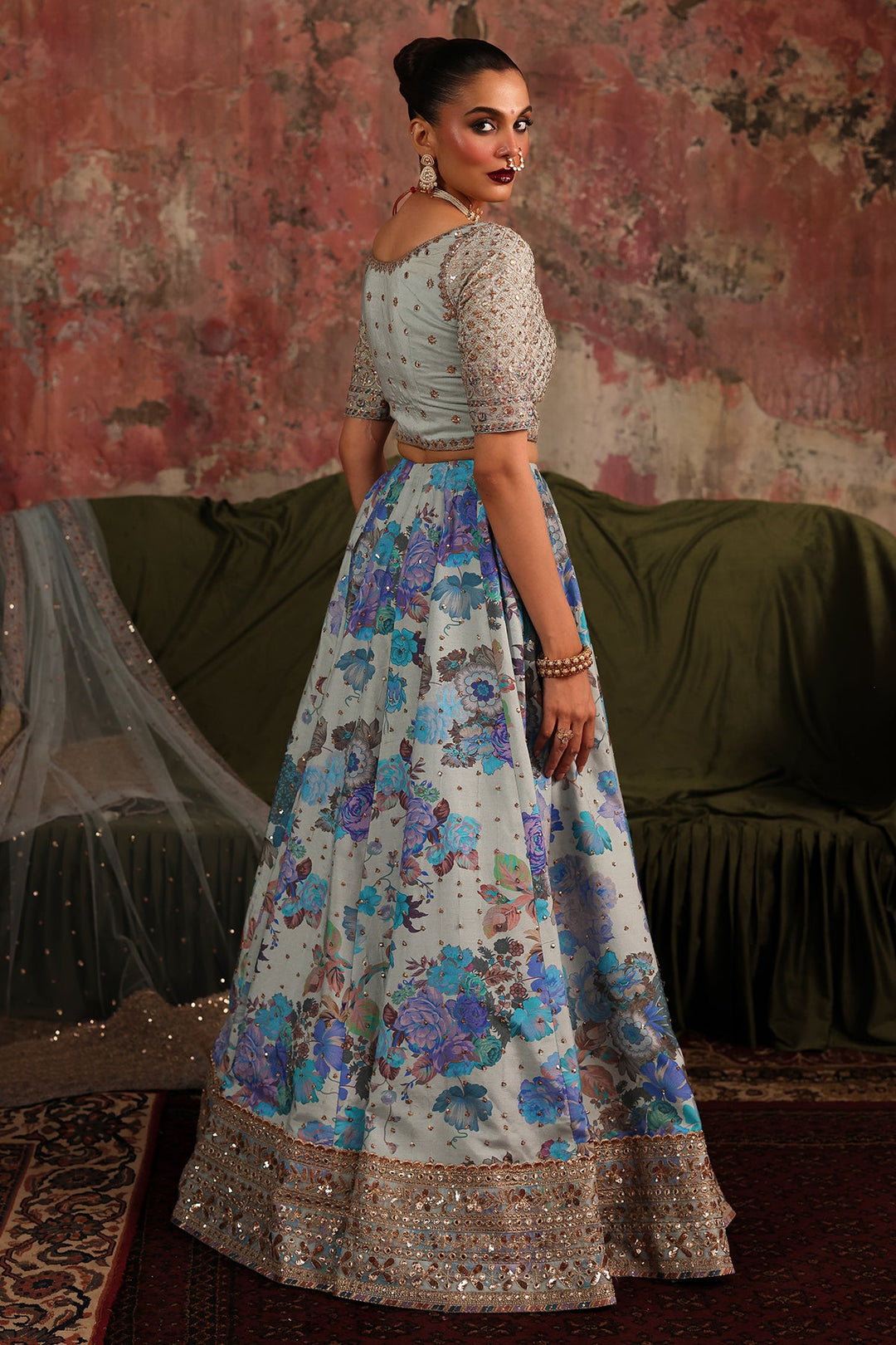 Embroidered Raw Silk Blue Stitched Suit - Charizma