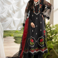 Embroidered Cotton Net Black Stitched Suit - Charizma