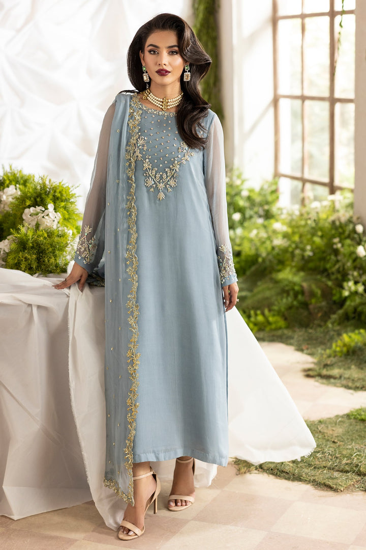 Embroidered Chiffon Blue Stitched Suit - Charizma