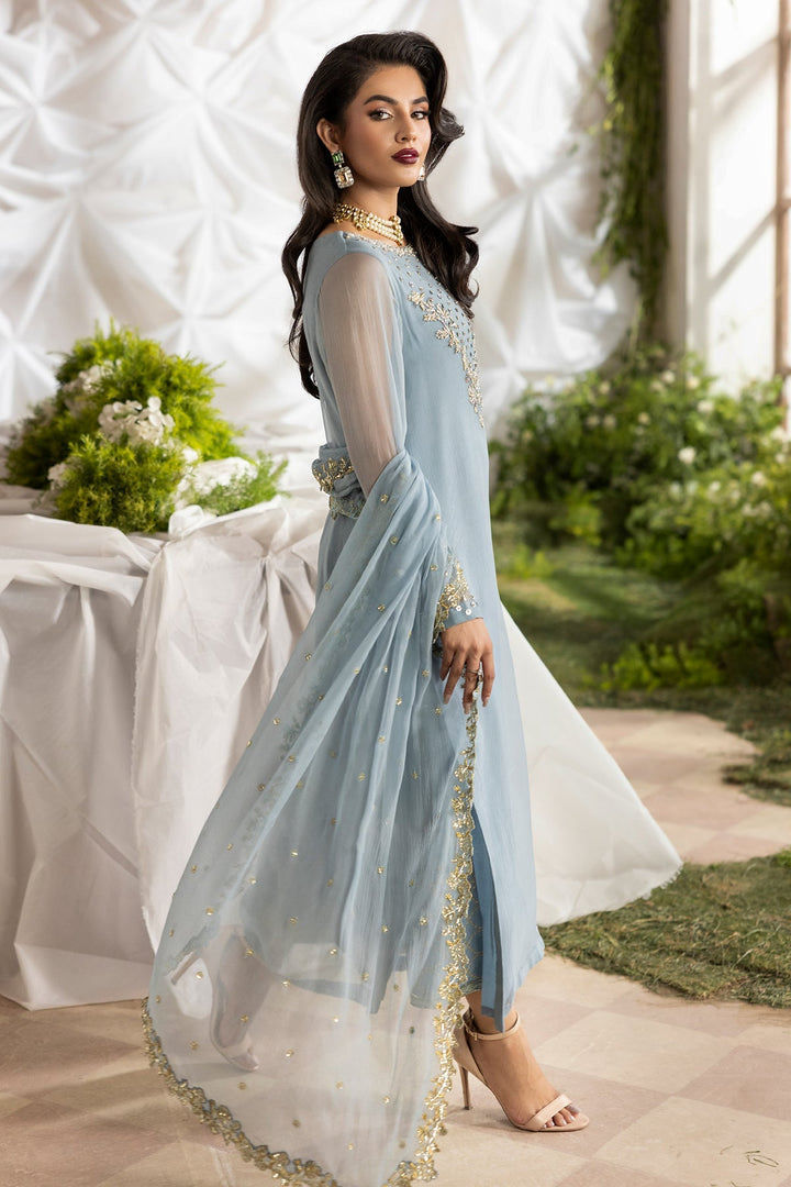 Embroidered Chiffon Blue Stitched Suit - Charizma