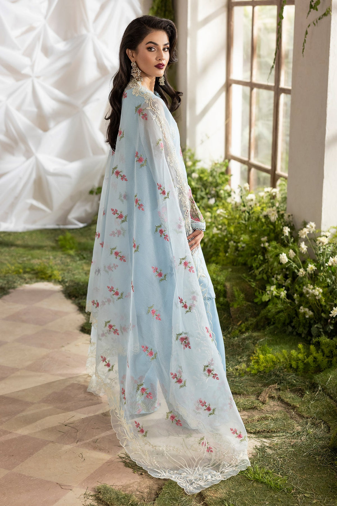 Embroidered Cotton Net Blue Stitched Suit - Charizma
