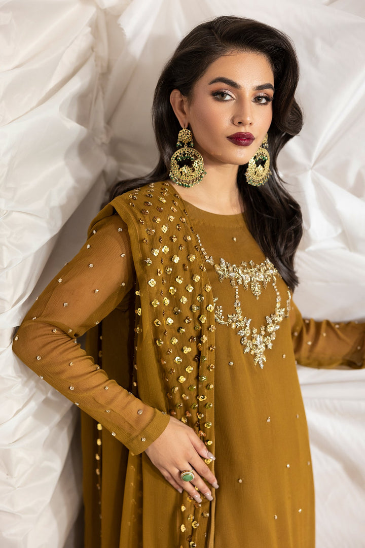 Embroidered Chiffon Mehndi Stitched Suit - Charizma