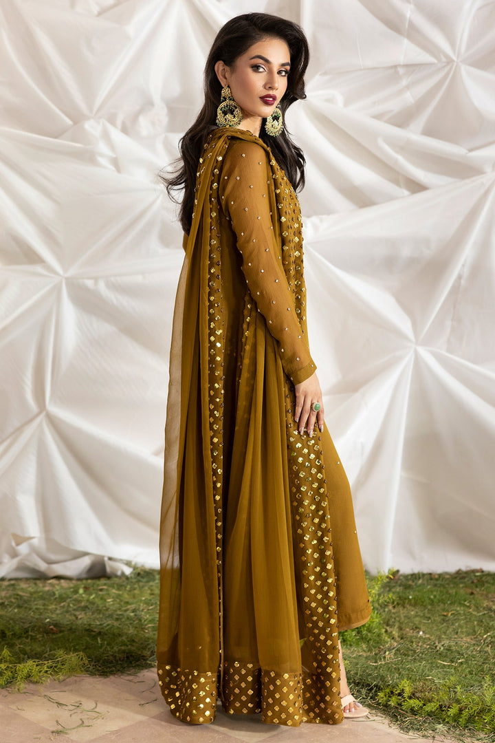 Embroidered Chiffon Mehndi Stitched Suit - Charizma