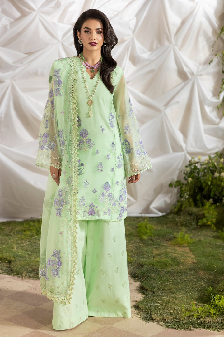 Embroidered Cotton Net Mint Green Stitched Suit - Charizma