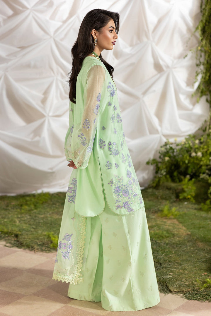 Embroidered Cotton Net Mint Green Stitched Suit - Charizma