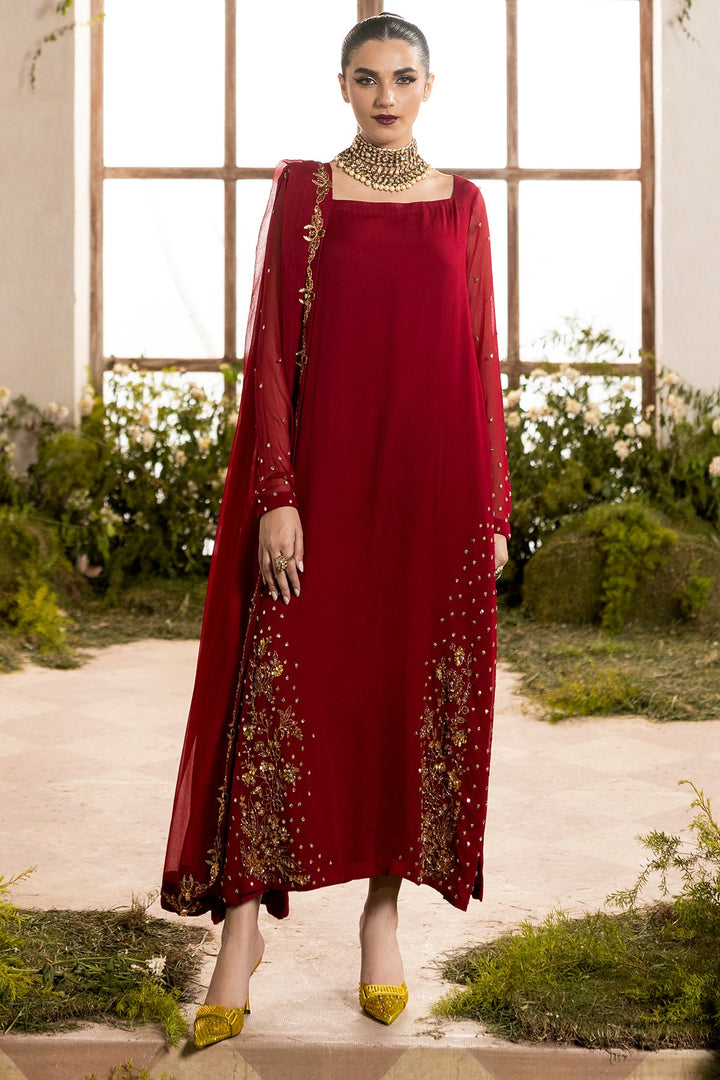 Embroidered Chiffon Red Stitched Suit - Charizma