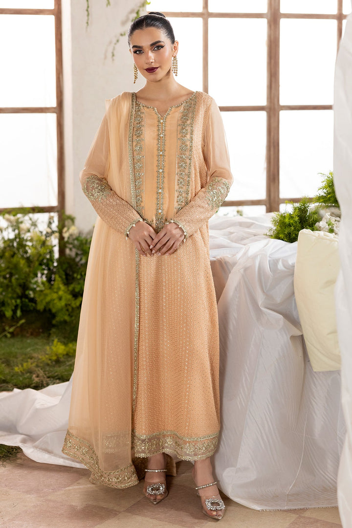Embroidered Chiffon Peach Stitched Suit - Charizma