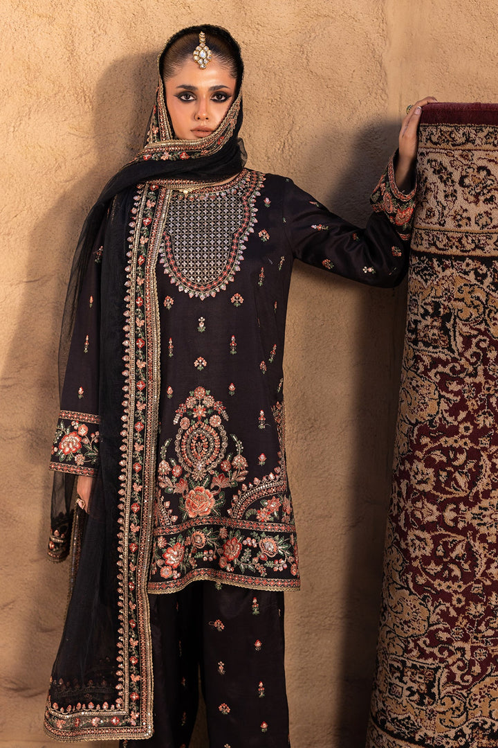 Embroidered Raw Silk Black Stitched Suit - Charizma