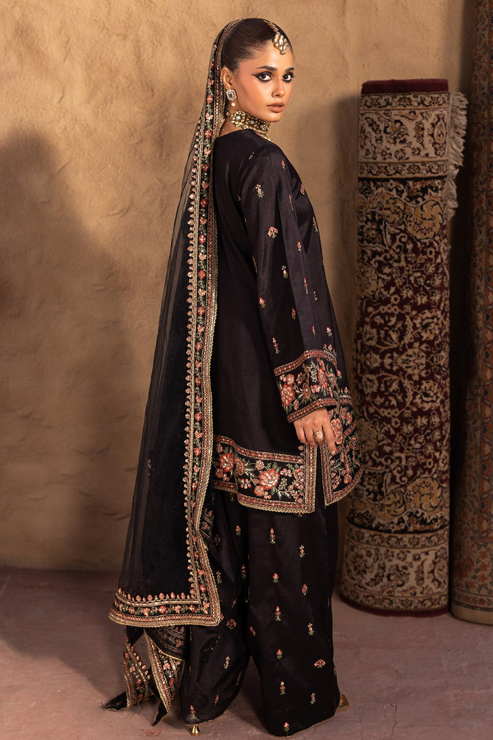 Embroidered Raw Silk Black Stitched Suit - Charizma