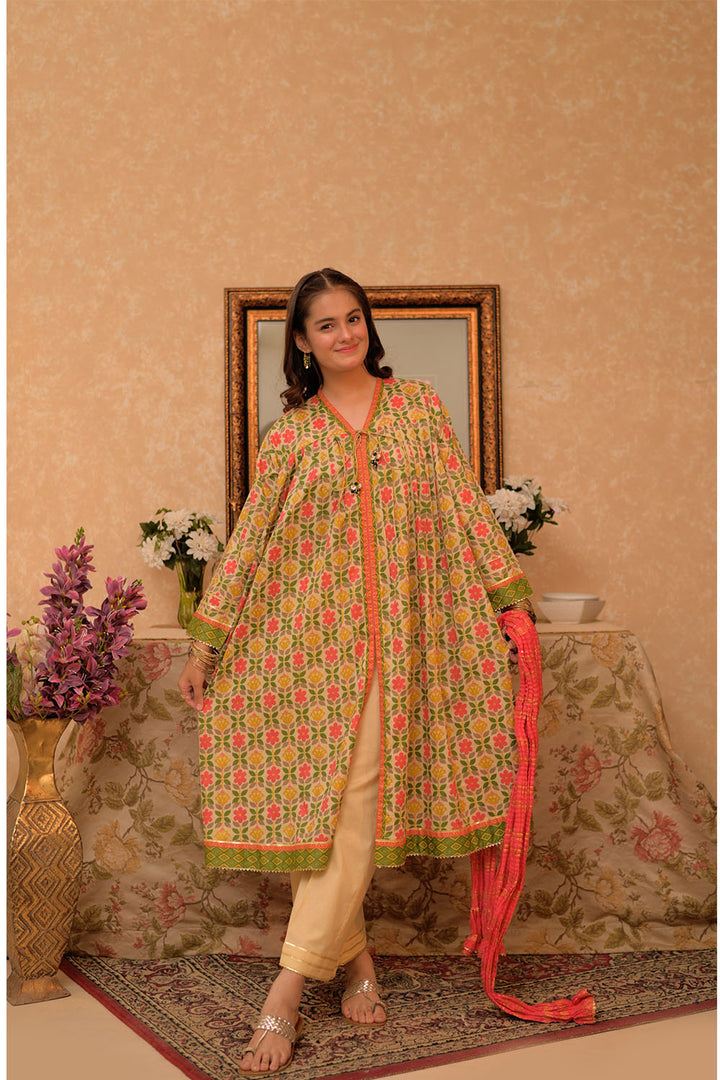 Cotton Lawn Gold Printed Fawn Stitched Suit - Senorita