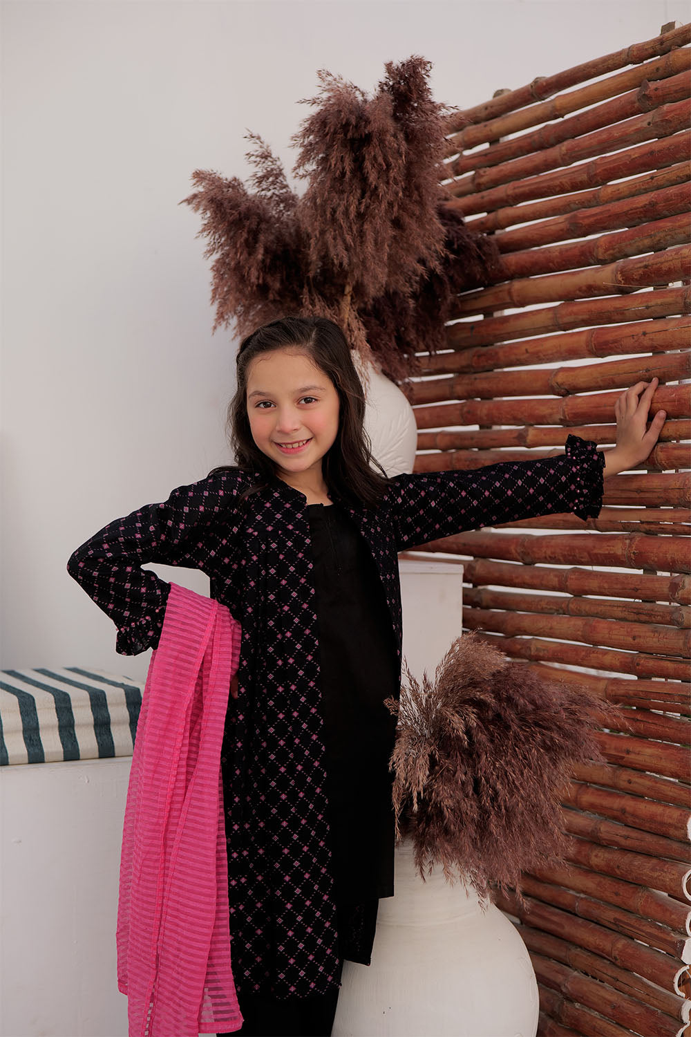 Cotton Yarn Dyed Jacquard Black Stitched Suit - Senorita