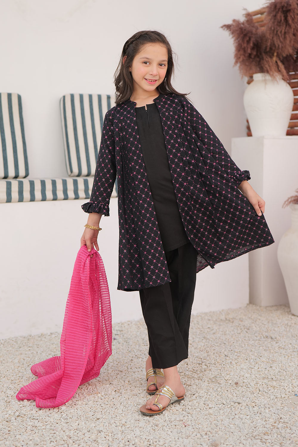 Cotton Yarn Dyed Jacquard Black Stitched Suit - Senorita