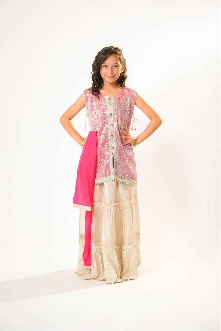 Viscose Chiffon & Organza Shocking Pink Stitched Suit - Senorita