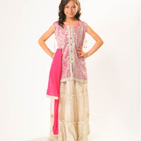 Viscose Chiffon & Organza Shocking Pink Stitched Suit - Senorita