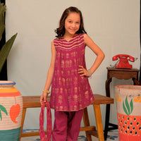 Cotton Jacquard Magenta Stitched Suit - Senorita