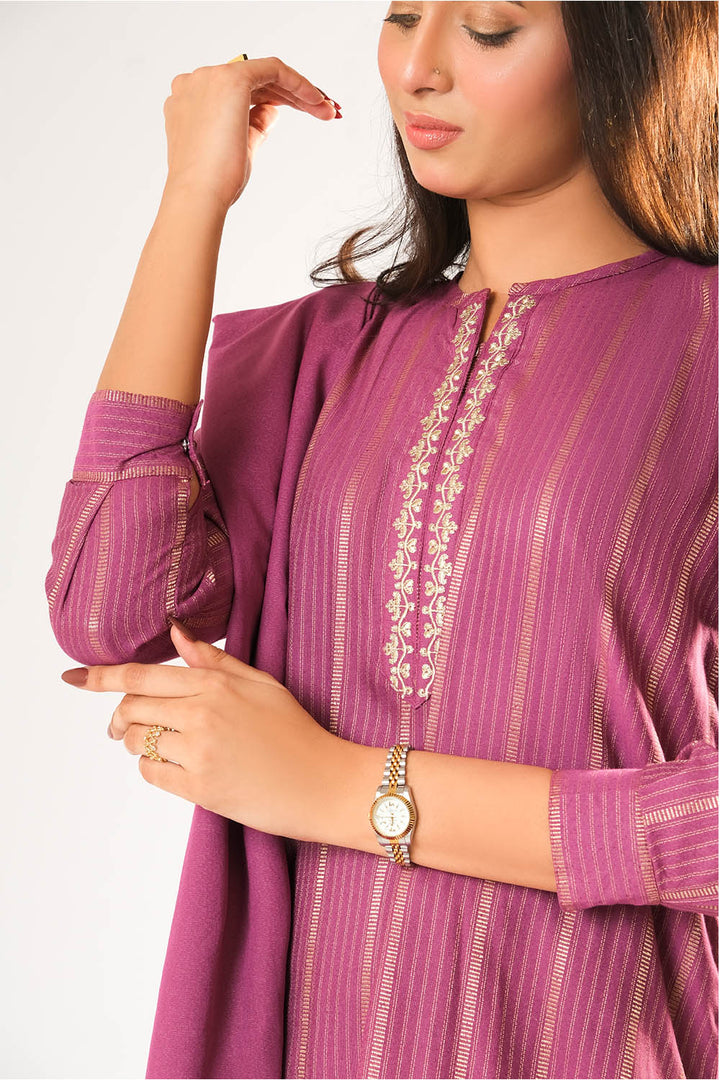 Cotton Karandi Dobby Shocking Pink Stitched Suit - Senorita