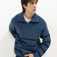NEPTUNE D - INDIGO HALF-ZIP MOCK NECK SWEATER - J. Junaid Jamshed
