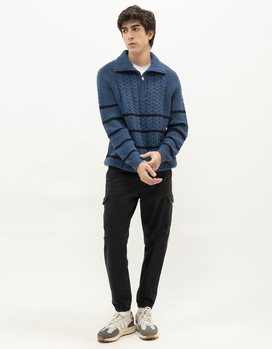 NEPTUNE D - INDIGO HALF-ZIP MOCK NECK SWEATER - J. Junaid Jamshed