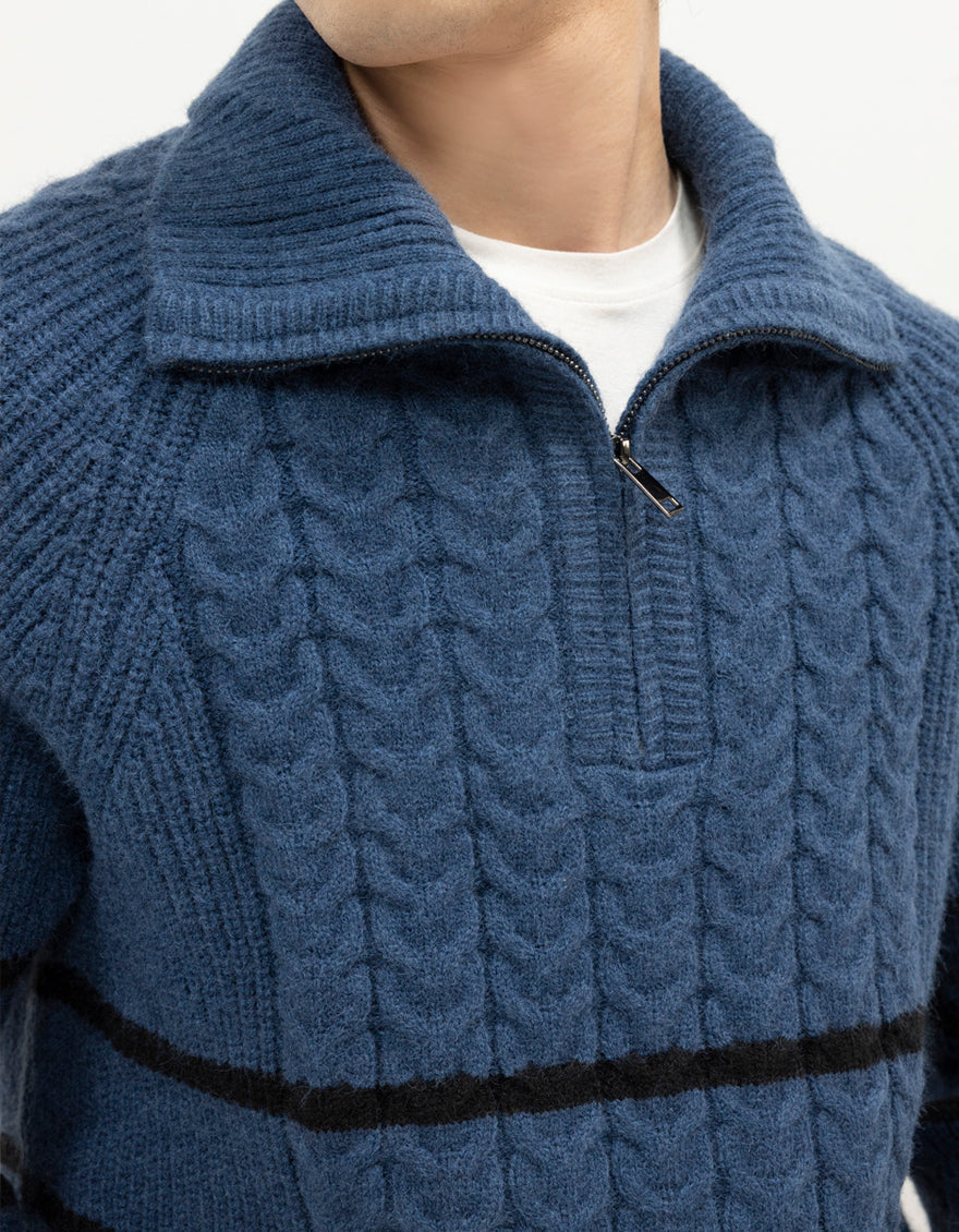 NEPTUNE D - INDIGO HALF-ZIP MOCK NECK SWEATER - J. Junaid Jamshed