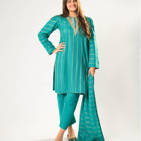 Cotton Karandi Dobby Turquoise Green Stitched Suit - Senorita