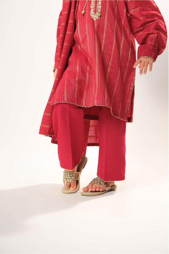 Cotton Karandi Dobby Red Stitched Suit - Senorita
