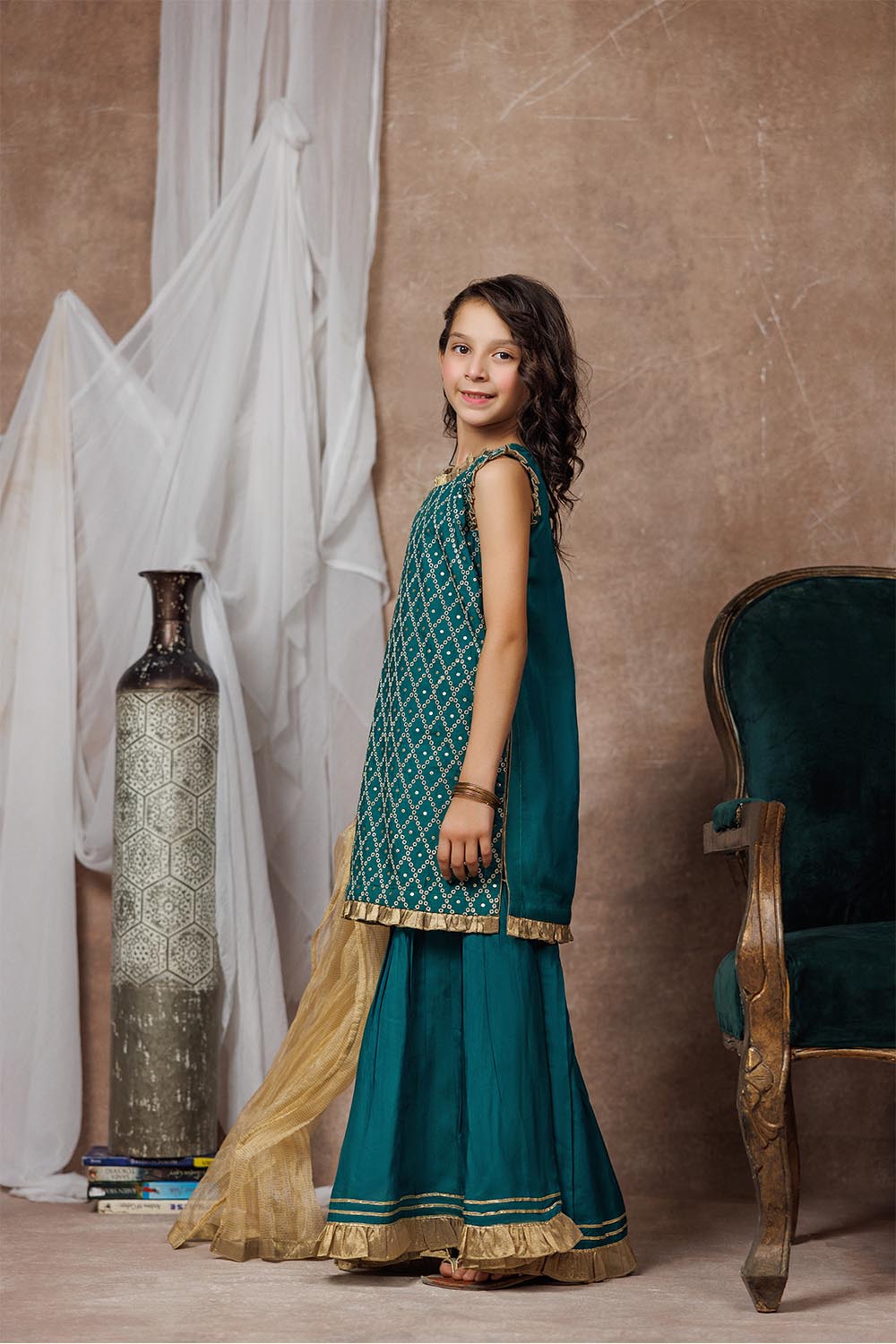Viscose Raw Silk Turquoise Stitched Suit - Senorita