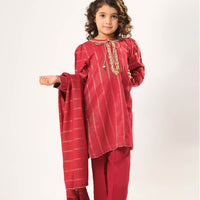 Cotton Karandi Dobby Red Stitched Suit - Senorita