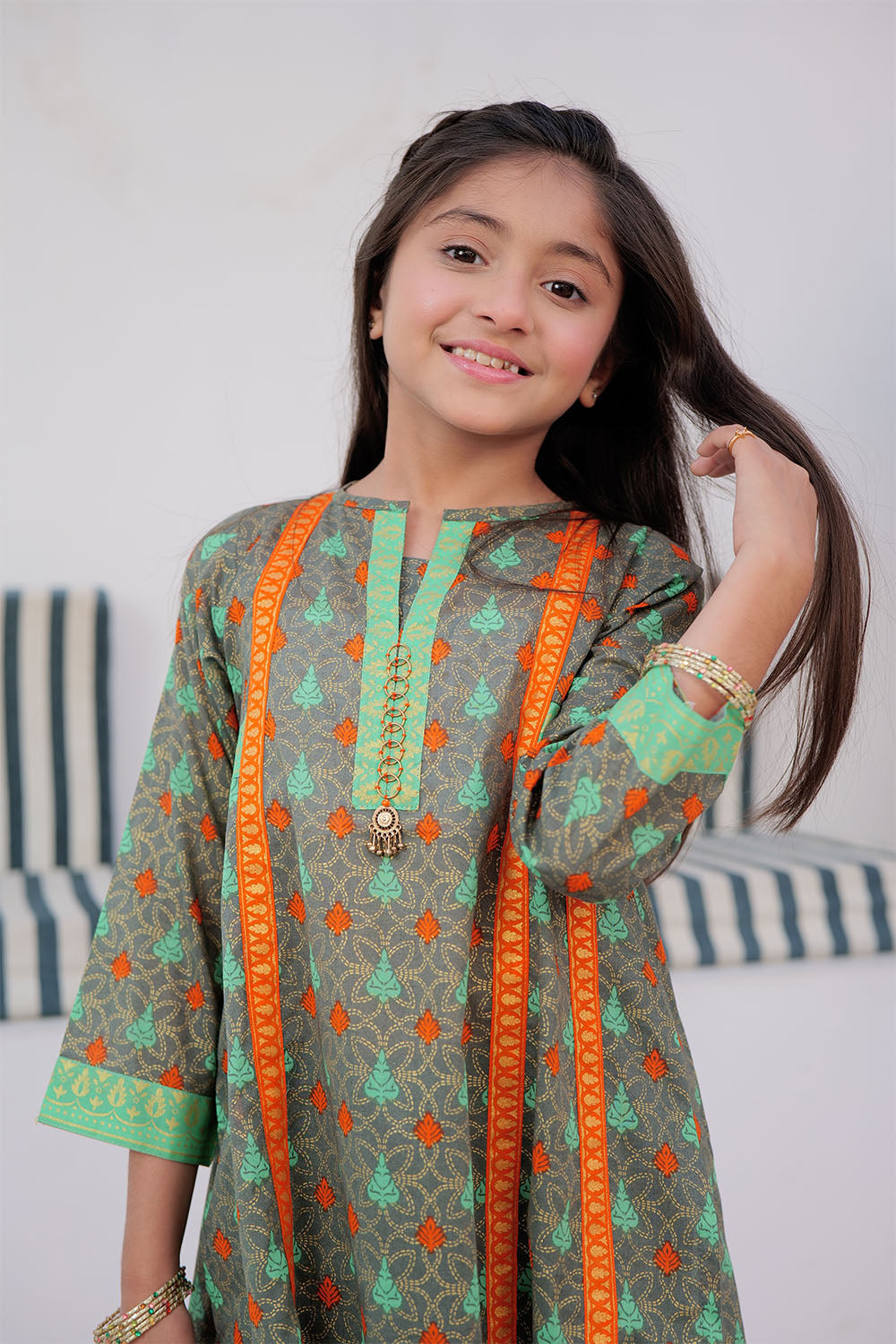 Cotton Gold Printed Green Stitched Suit - Senorita