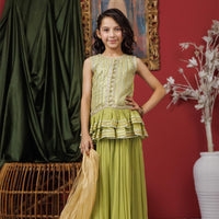 Viscose Crinkle Chiffon Parrot Green Stitched Suit - Senorita