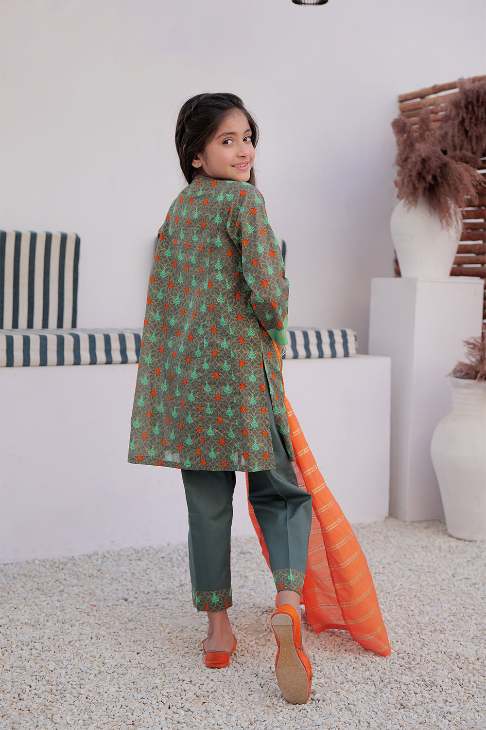 Cotton Gold Printed Green Stitched Suit - Senorita