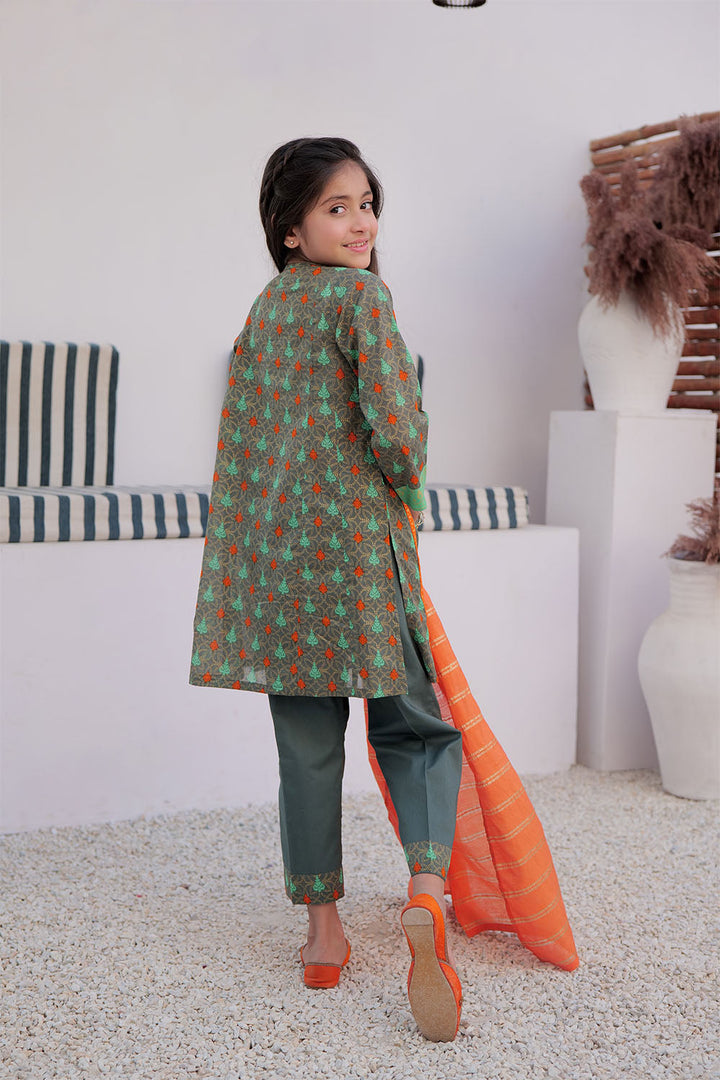 Cotton Gold Printed Green Stitched Suit - Senorita